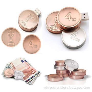New Design Metal Coins Optional Memory 512MB/1GB/2GB/4GB/8GB/16GB/32GB /64GB/128GB Mini USB &USB Sticks&, USB Flash Drive.
